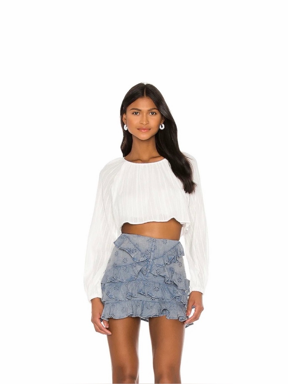 Tularosa- Ruffled Eyelet Mini Skort in Light Blue
